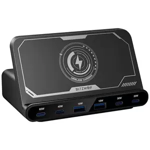 Blitzwolf BW-S27 160W, 2xUSB-A, 4xUSB-C, 15W wireless charger (black) kép