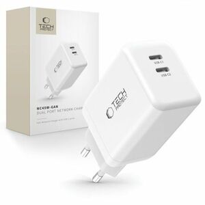 Tech-Protect NC45W GaN hálózati töltő adapter 2x USB-C 45W, fehér kép