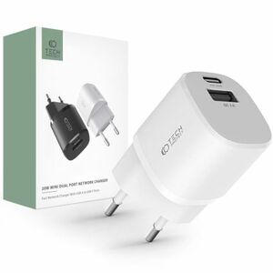 Tech-Protect C20W hálózati töltő adapter USB / USB-C 20W QC PD, fehér kép