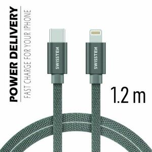 Adatkábel Swissten textil USB-C konnektorral és gyorstöltés támogatással 2 m, szürke kép