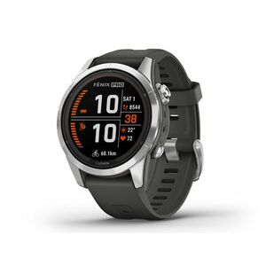 GARMIN Fenix 7S Pro Solar okosóra ezüst, grafitszürke szilikon szíjjal (503804) kép