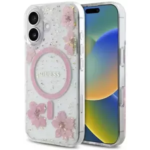 Tok Guess GUHMP16SRBFGFGMP iPhone 16 6.1" pink hardcase Resin Flower Glitter MagSafe (GUHMP16SRBFGFGMP) kép