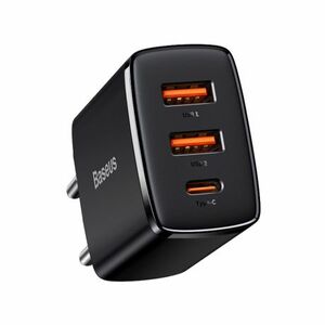 Baseus Compact hálózati töltő adapter 2x USB / 1x USB-C 3A 30W PD QC, fekete (CCXJ-E01) kép