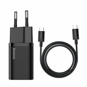 Baseus Super Si hálózati töltő USB-C 25W + kábel USB-C / USB-C, fekete (TZCCSUP-L01) kép