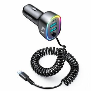 Joyroom JR-CL20 autós telefontartó 2x USB / USB-C 57W + Lightning kabel, fekete (JR-CL20) kép