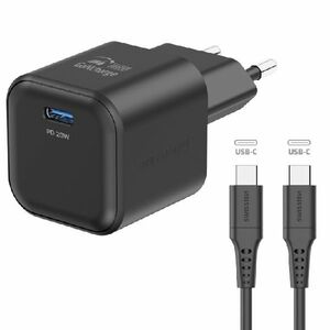 SWISSTEN GaN network adapter 1x USB-C 20 W PD, black + Data cable USB-C/USB-C 1, 2 m, black kép