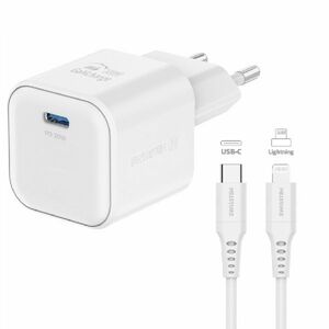 SWISSTEN GaN network adapter 1x USB-C 20 W PD, white + Data cable USB-C/Lighting 1, 2 m, white kép