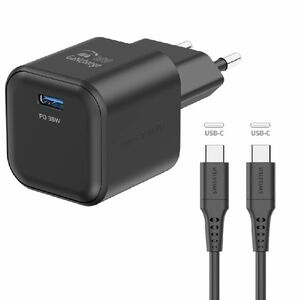 SWISSTEN GaN network adapter 1x USB-C 35 W PD, black + Data cable USB-C/USB-C 1, 2 m, black kép