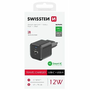 Swissten network Adapter 1x USB-C + 1xUSB-A 12W, black kép