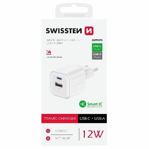 Swissten sieťový adaptér 1x USB-C + 1xUSB-A 12W, biely kép