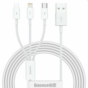 Baseus CAMLTYS-02 Superior rýchlonabíjací Dátový Kábel 3v1 USB-C, Lightning, MicroUSB 1, 5 m, biely kép