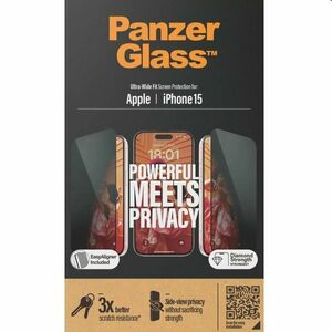 Ochranné sklo PanzerGlass UWF Privacy s aplikátorom pre Apple iPhone 15, čierna kép