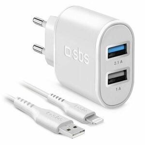 SBS Cestovná nabíjacia sada, Ultra Fast Charge, 2 x USB/Lightning MFI C-89 kábel, biela kép