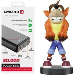 Swissten Power Line powerbanka 30000 mAh 20 W, PD, čierna a Cable Guy Crash Bandicoot Trilogy (Crash Bandicoot) kép