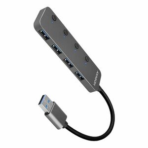 AXAGON HUE-MSA 4x USB3.2 Gen 1 SWITCH hub, kovový, micro USB power IN, 20 cm USB-A kábel kép