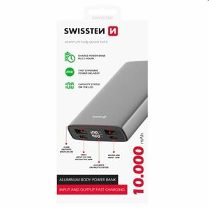 Swissten Aluminum powerbanka 10 000 mAh 20 W, PD, šedá kép