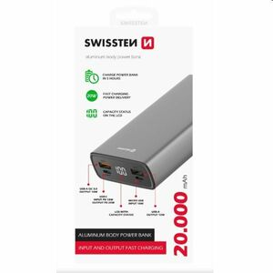 Swissten Aluminum powerbanka 20 000 mAh 20 W, PD, šedá kép