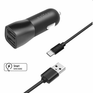 FIXED Autonabíjačka Smart Rapid Charge 2 x USB s káblom USB/USB-C 1 m, 15 W, čierna kép