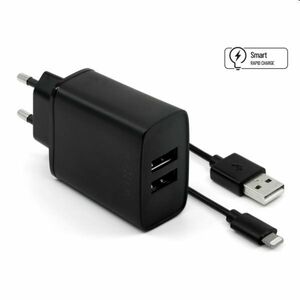 FIXED Sieťová nabíjačka Smart Rapid Charge s 2 x USB 15 W a kábel USB/Lightning MFI 1 m, čierna kép