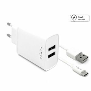 FIXED Sieťová nabíjačka Smart Rapid Charge s 2 x USB, 15 W a kábel USB/USB-C 1m, biela kép