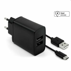 FIXED Sieťová nabíjačka Smart Rapid Charge s 2 x USB, 15 W a kábel USB/USB-C 1m, čierna kép