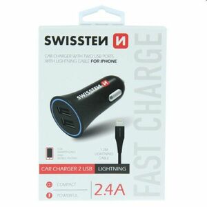 Autonabíjačka Swissten 2.4A s 2 x USB a kábel Lightning kép