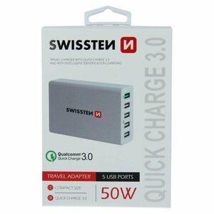 Rýchlonabíjačka Swissten Smart IC 50 W s podporou QuickCharge 3.0 a 5 USB konektormi, biela kép