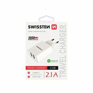 Nabíjačka Swissten Smart IC 2.1A s 2 USB konektormi, biela kép