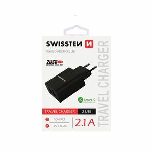 Nabíjačka Swissten Smart IC 2.1A s 2 USB konektormi, čierna kép