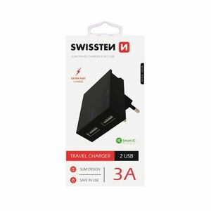 Rýchlonabíjačka Swissten Smart IC 3.A s 2 USB konektormi, čierna kép