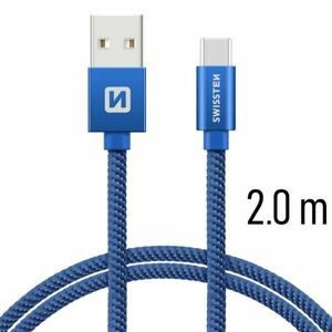 Dátový kábel Swissten textilný s USB-C konektorom a podporou rýchlonabíjania, modrý kép