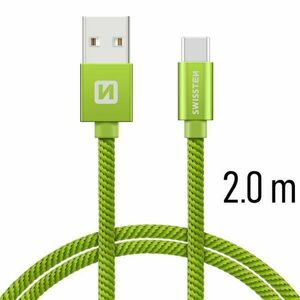 Dátový kábel Swissten textilný s USB-C konektorom a podporou rýchlonabíjania, zelený kép