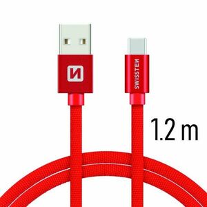 Dátový kábel Swissten textilný s USB-C konektorom a podporou rýchlonabíjania, červený kép