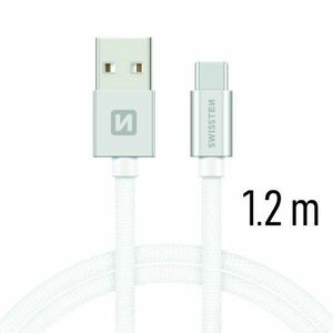 Dátový kábel Swissten textilný s USB-C konektorom a podporou rýchlonabíjania, strieborný kép