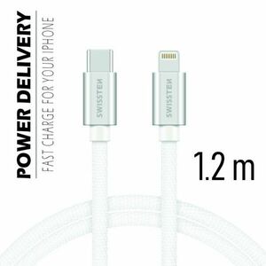 Dátový kábel Swissten textilný s USB-C, Lightning konektormi a podporou rýchlonabíjania, strieborný kép