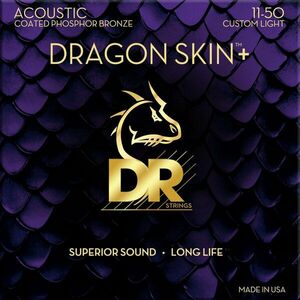 DR Strings Dragon Skin+ Coated Phosphor Bronze Custom Light 11-50 Akusztikus gitárhúrok kép