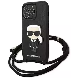 Tok Karl Lagerfeld KLHCP13XCMNIPK iPhone 13 Pro Max 6, 7" hardcase black Leather Monogram Patch and Cord Iconik (KLHCP13XCMNIPK) kép