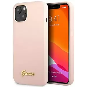 Tok Guess GUHCP13MLSLMGLP iPhone 13 6, 1" light pink hardcase Silicone Script Gold Logo (GUHCP13MLSLMGLP) kép