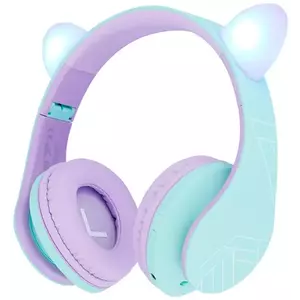 Fejhallgató PowerLocus P2 Wireless Headphones for Kids Cat Ears (blue & purple) kép