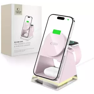 TECH-PROTECT QI15W-A43 3IN1 MAGNETIC MAGSAFE WIRELESS CHARGER BABY PINK (5906302380190) kép