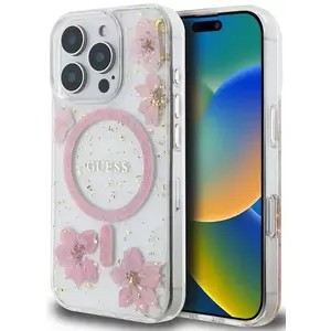 Tok Guess GUHMP16LRBFGFGMP iPhone 16 Pro 6.3" pink hardcase Resin Flower Glitter MagSafe (GUHMP16LRBFGFGMP) kép