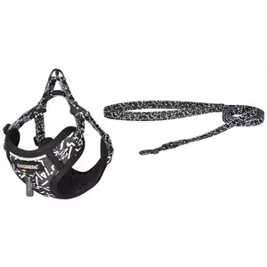 Póráz Dogness walking set leash 1, 5m+harness for dog (black and white) kép