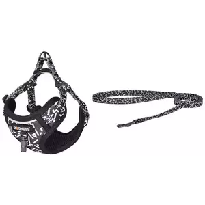 Póráz Dogness cat leash 1, 5m+harness walking set (black and white) kép