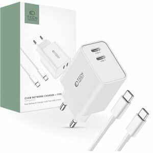 Tech-Protect C35W hálózati töltő 2x USB-C 35W + kábel USB-C, fehér kép