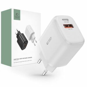 Tech-Protect Dual Port hálózati töltő adapter USB / USB-C 20W PD QC, fehér kép