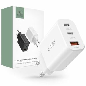 Tech-Protect 3-port hálózati töltő USB / 2x USB-C 30W PD QC, fehér kép