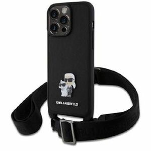 Karl Lagerfeld Saffiano Crossbody Pánttal Metal Karl és Choupette hátlap iPhone 15 Pro Max, fekete kép