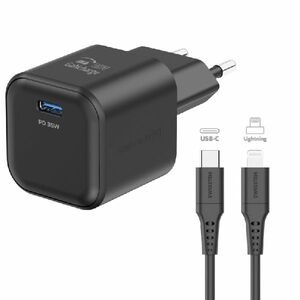 SWISTEN hálózati adapter 1x USB-C 35 W PD, fekete + adatkábel USB-C/lightning 1, 2 m, fekete kép