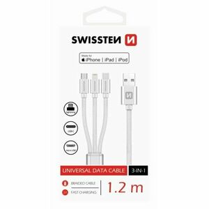 Adatkábel Swissten textil 3 in 1, 1, 2 m, Lightning, 2 x USB-C, fekete kép