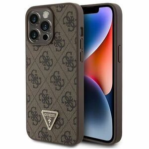 Guess PU 4G Strass Triangle Metal Logo Hátlapi tok iPhone 15 Pro Max számára, barna kép